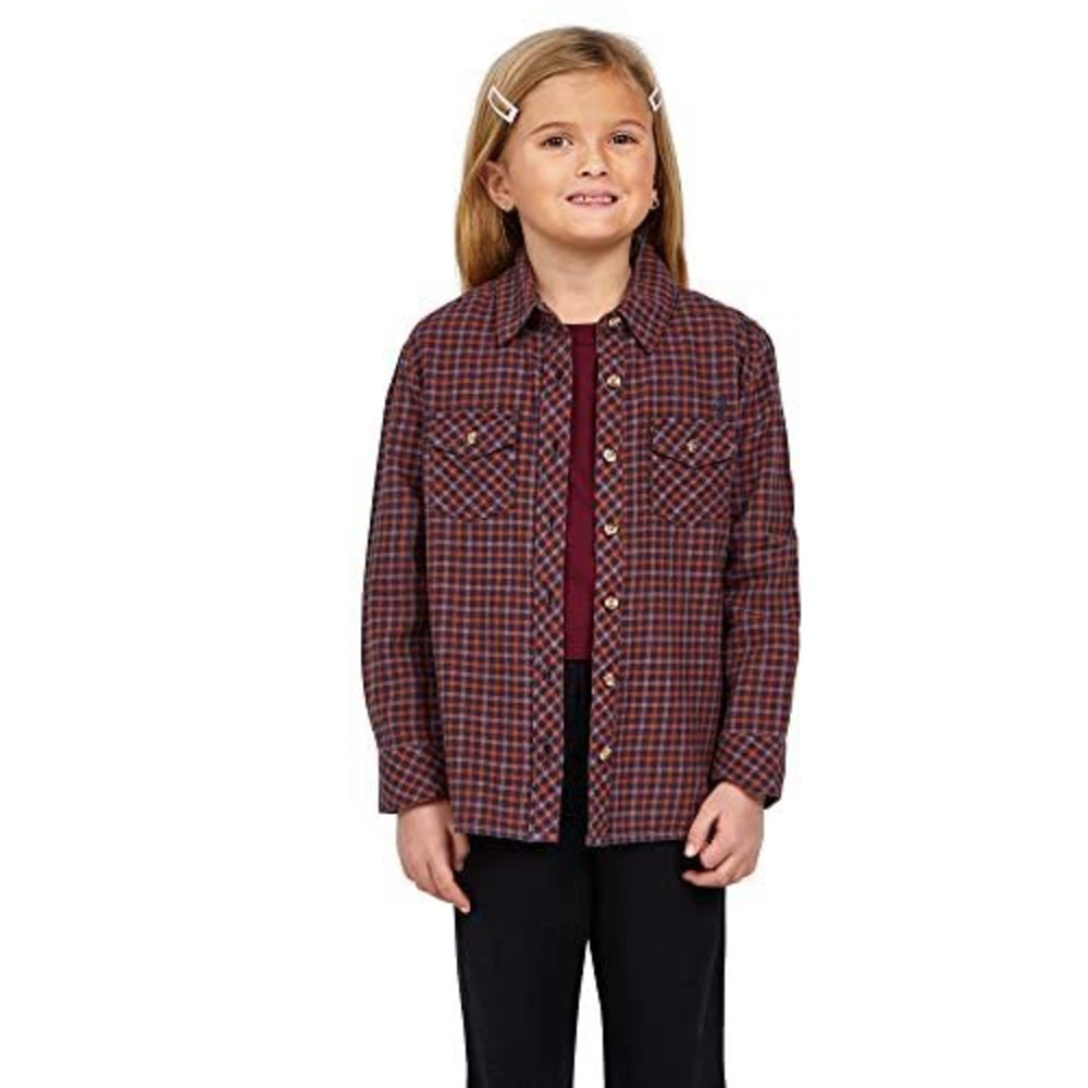 Volcom Girls' Getting Rad Plaid Long Sleeve Flannel Shirt, Midnight Blue, Small